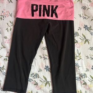 PINK Victoria's Secret Capri Leggings - Pink and Black Foldover Sequins
